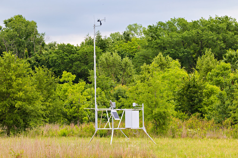 Remote Automated Weather Station on a field edge at Sequoyah National Wildlife Refuge in Oklahoma